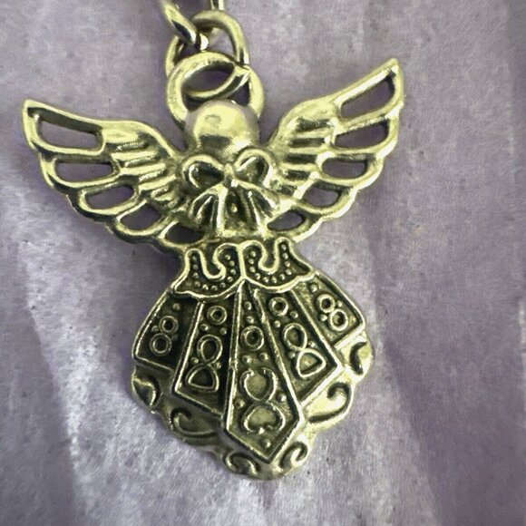 Angel with Wings Vintage Bow and Dress Silver Charm Pendant Keychain Key Chain - Picture 2 of 7